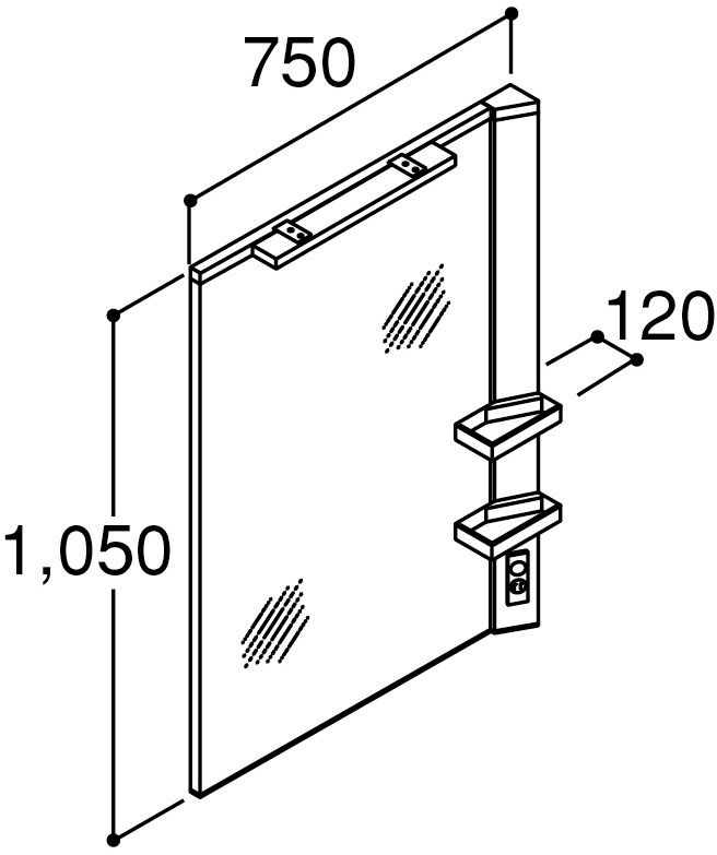 間口750mm_ミラーキャビネット1面鏡(LED照明・くもり止めコート付)