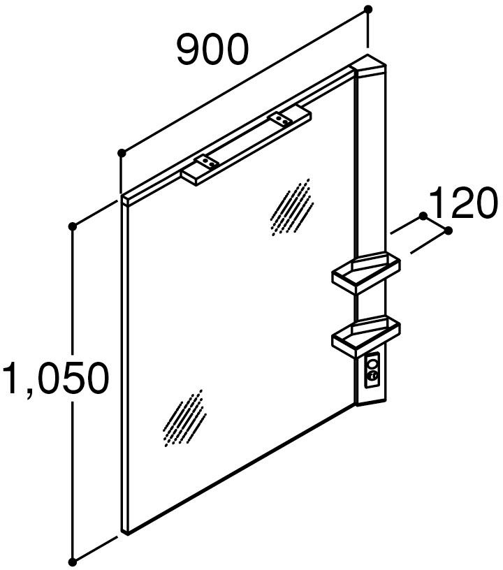 間口900mm_ミラーキャビネット1面鏡(LED照明・くもり止めコート付)