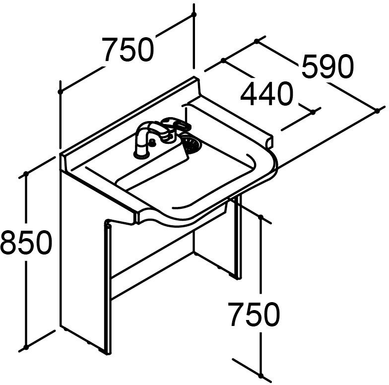 間口750mm_化粧台本体_手すりなし