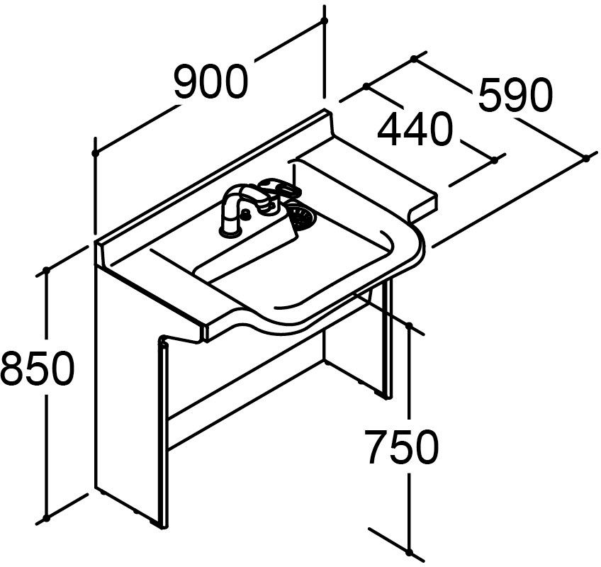 間口900mm_化粧台本体_手すりなし
