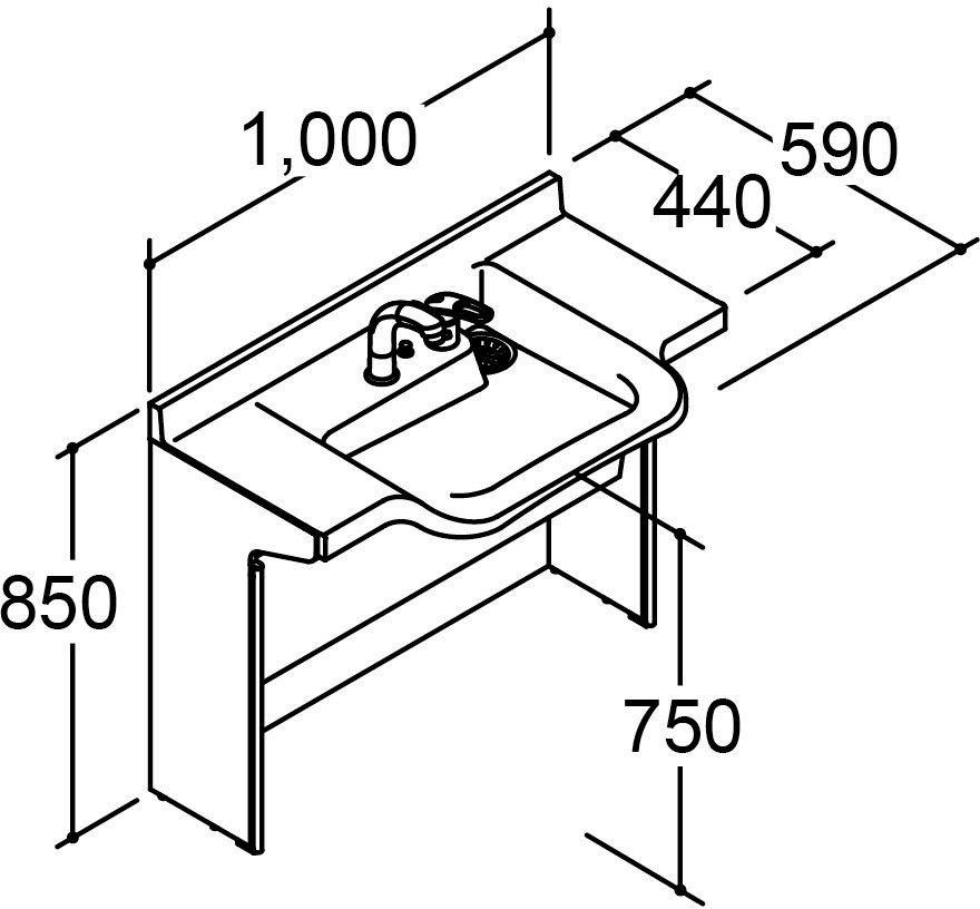 間口1_000mm_化粧台本体_手すりなし