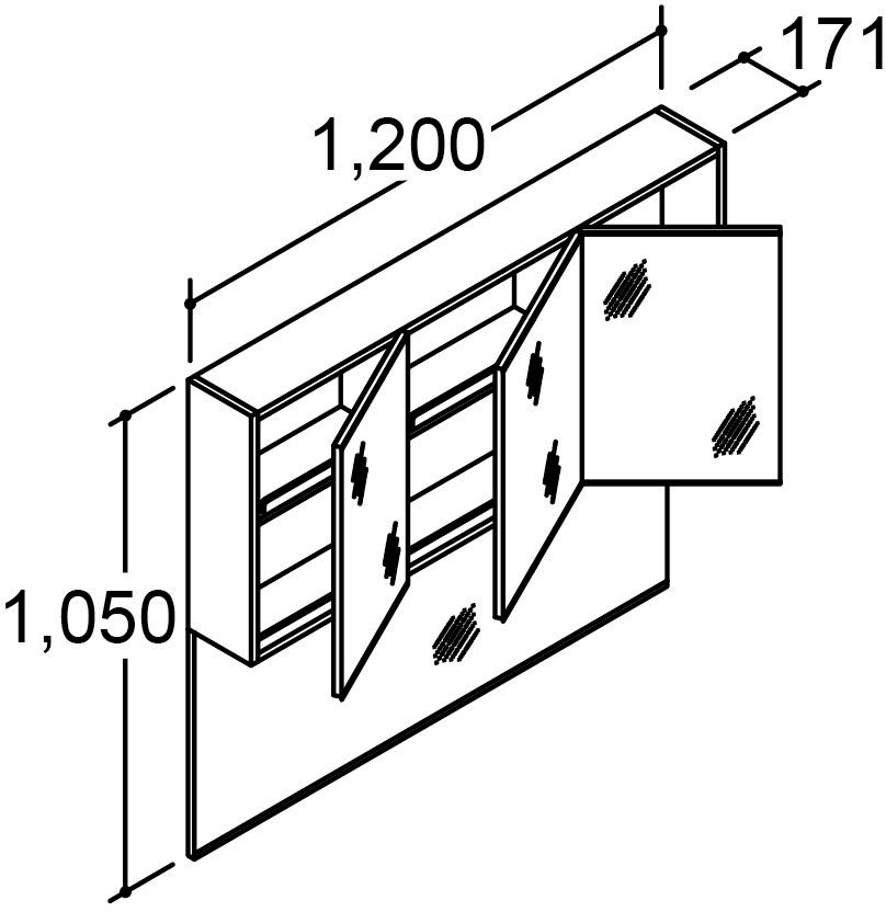 間口1_200mm_ミラーキャビネット3面鏡(照明なし・くもり止めコートなし)