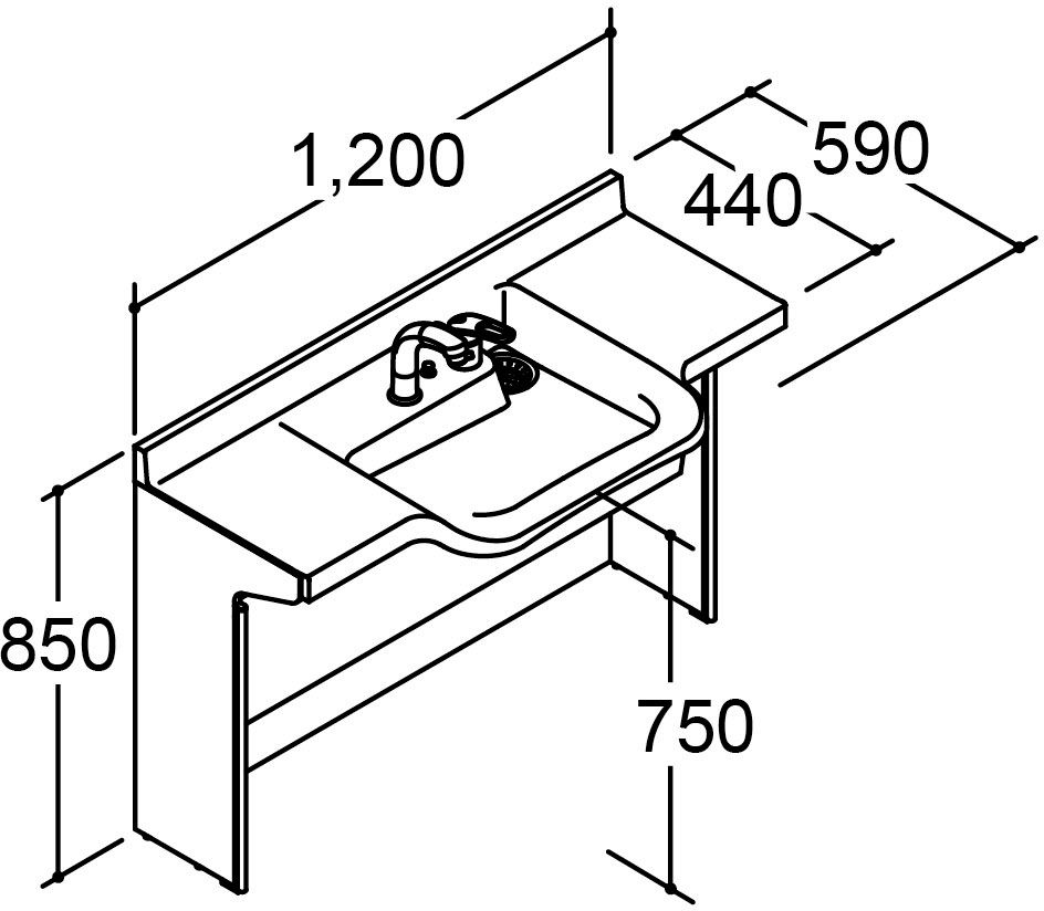 間口1_200mm_化粧台本体_手すりなし