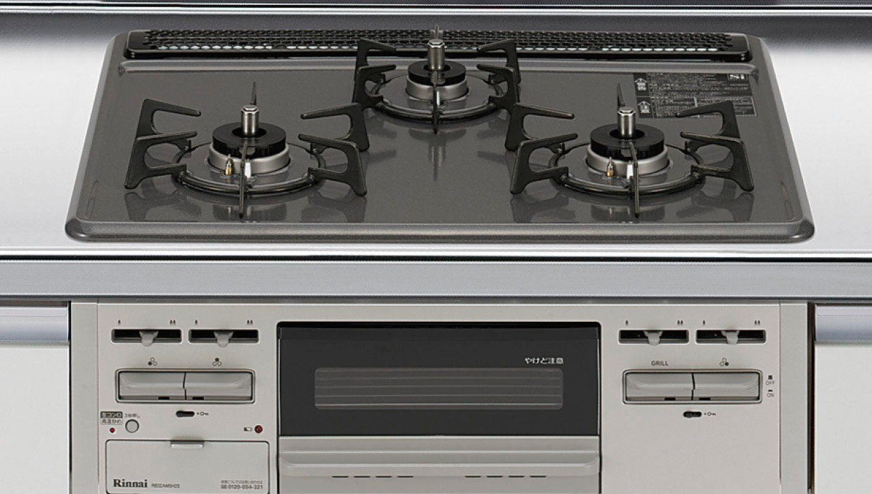 基本プラン_基本仕様_3口ガス・ホーロートップタイプ_無水片面焼グリル