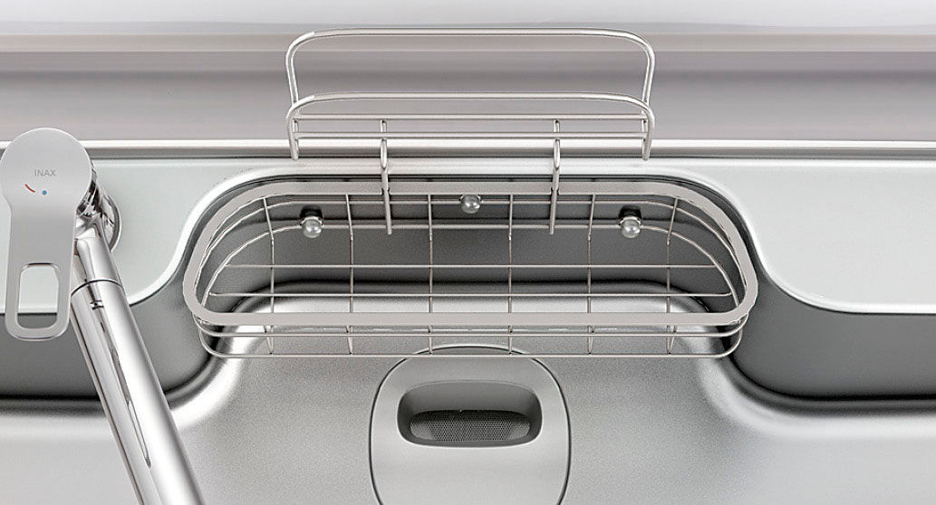 ステンレス_ひろびろラクリーンシンク_まな板スタンド付ワイヤーポケット