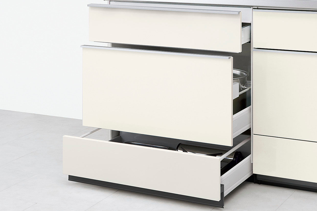 コンロ用キャビネット_スライドストッカーグリルレス_アシストポケット付(シェルフなし)