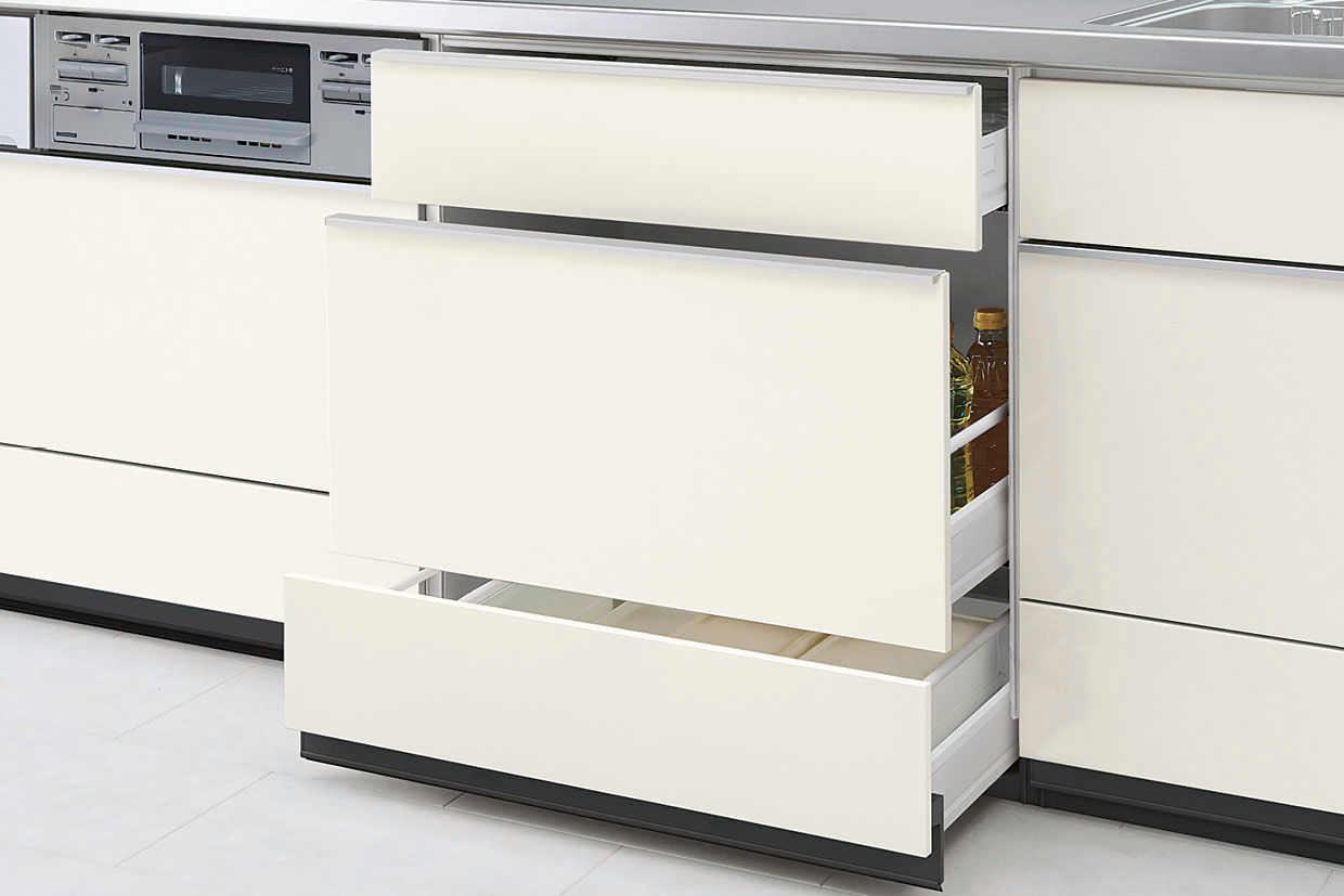 調理台用キャビネット_スライドストッカー_3段引出し