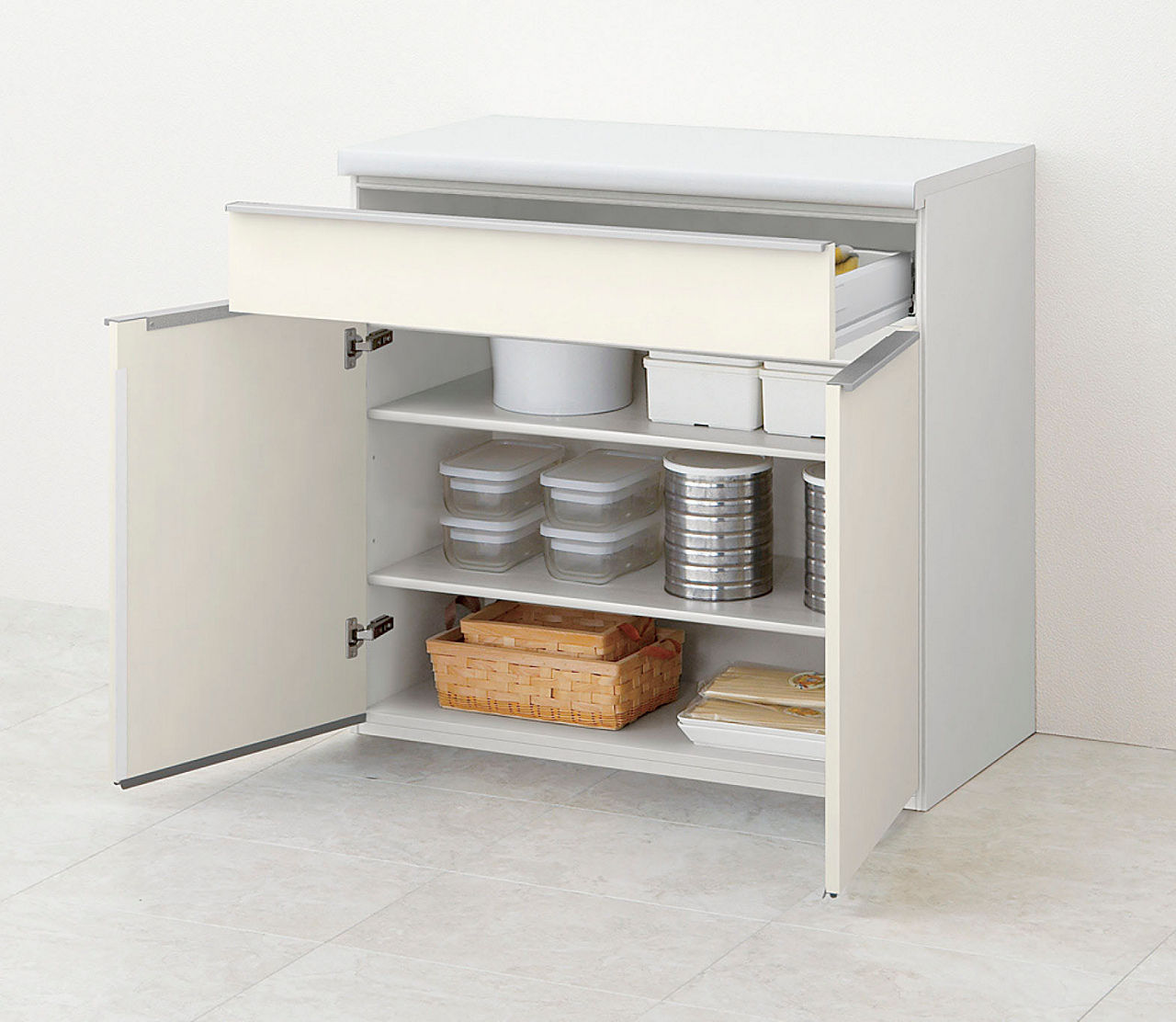 フロアキャビネット(カウンター高さ85cm用・カップボード用)_1段引出し付_開き扉