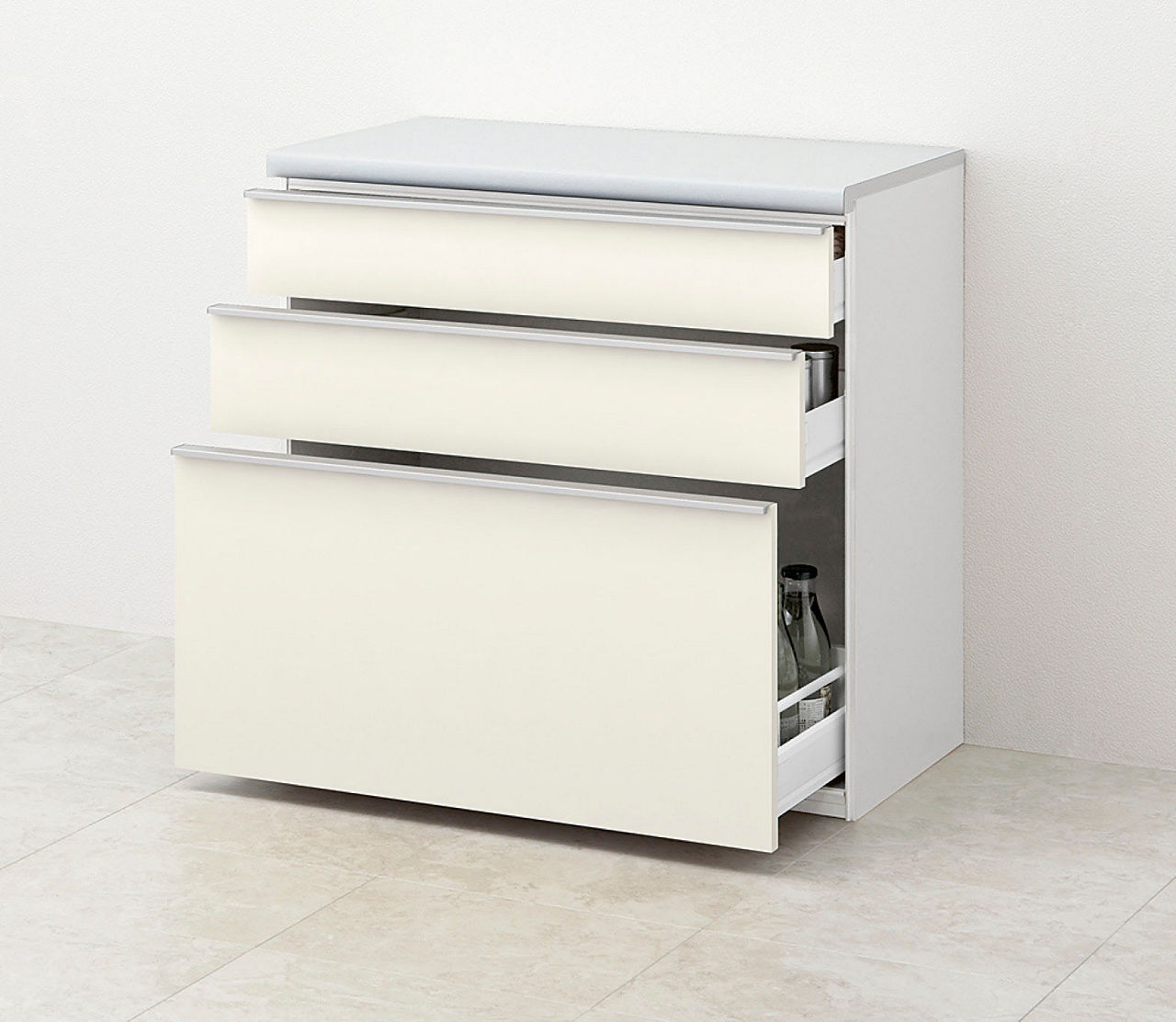 フロアキャビネット(カウンター高さ85cm用・カップボード用)_スライドストッカー3段引出し