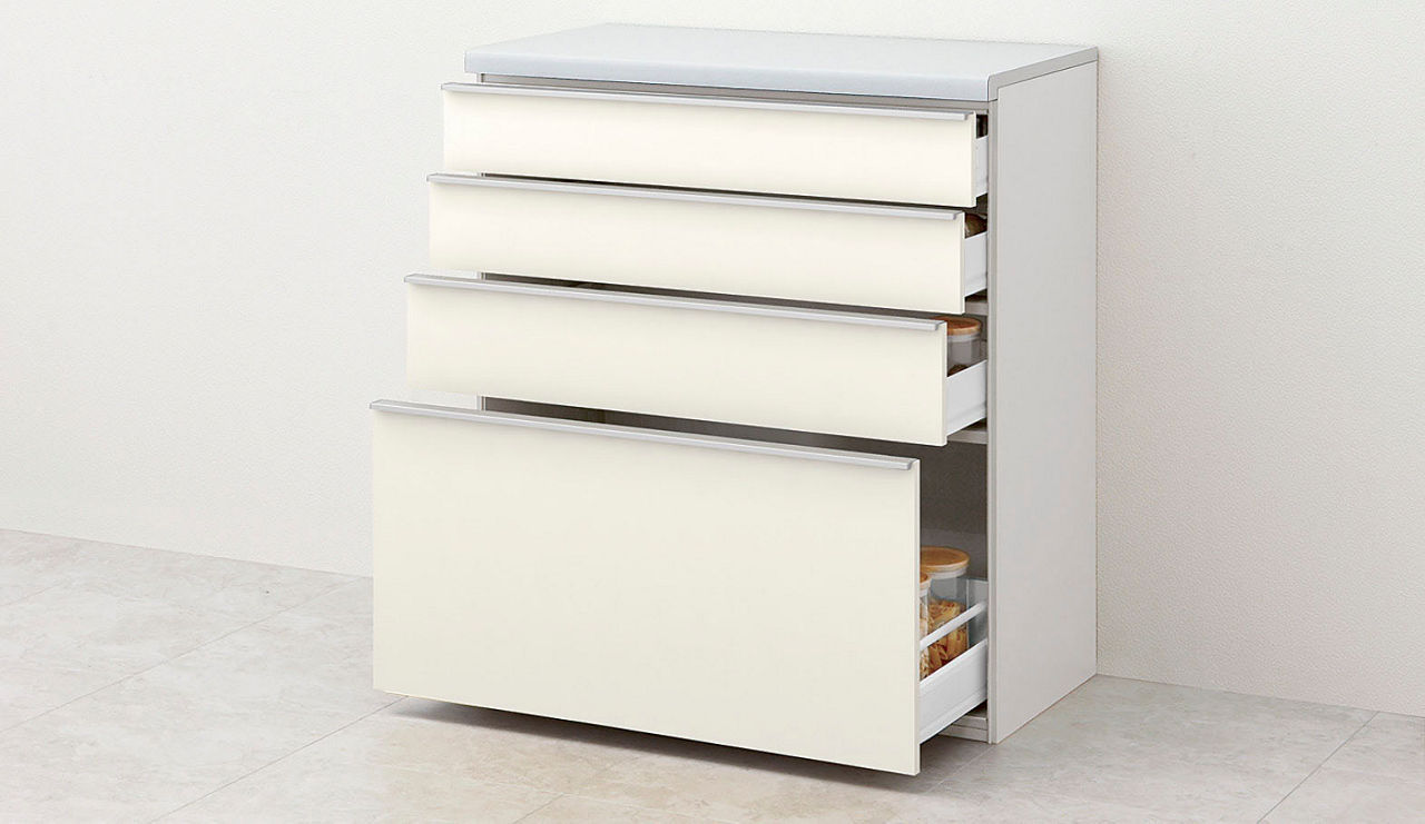 ハイフロアキャビネット(カウンター高さ99cm用・カップボード用)_スライドストッカー4段引出し