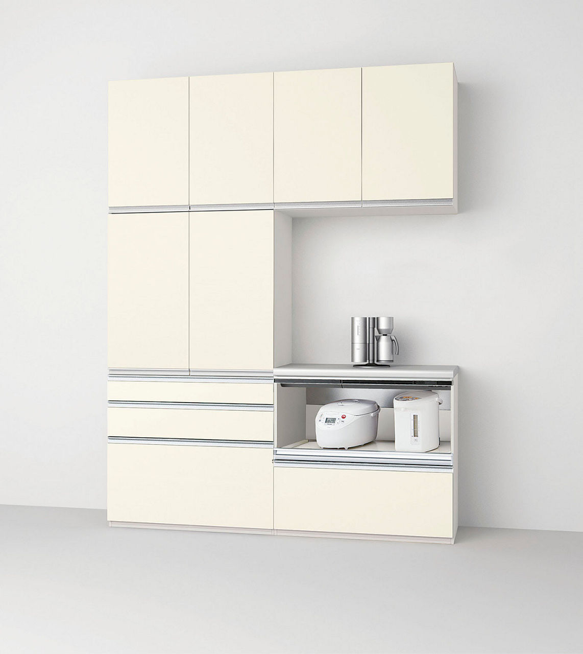 カップボード＋カウンタープラン_3段引出し+家電収納(蒸気排出ユニット用)タイプ_間口180cm