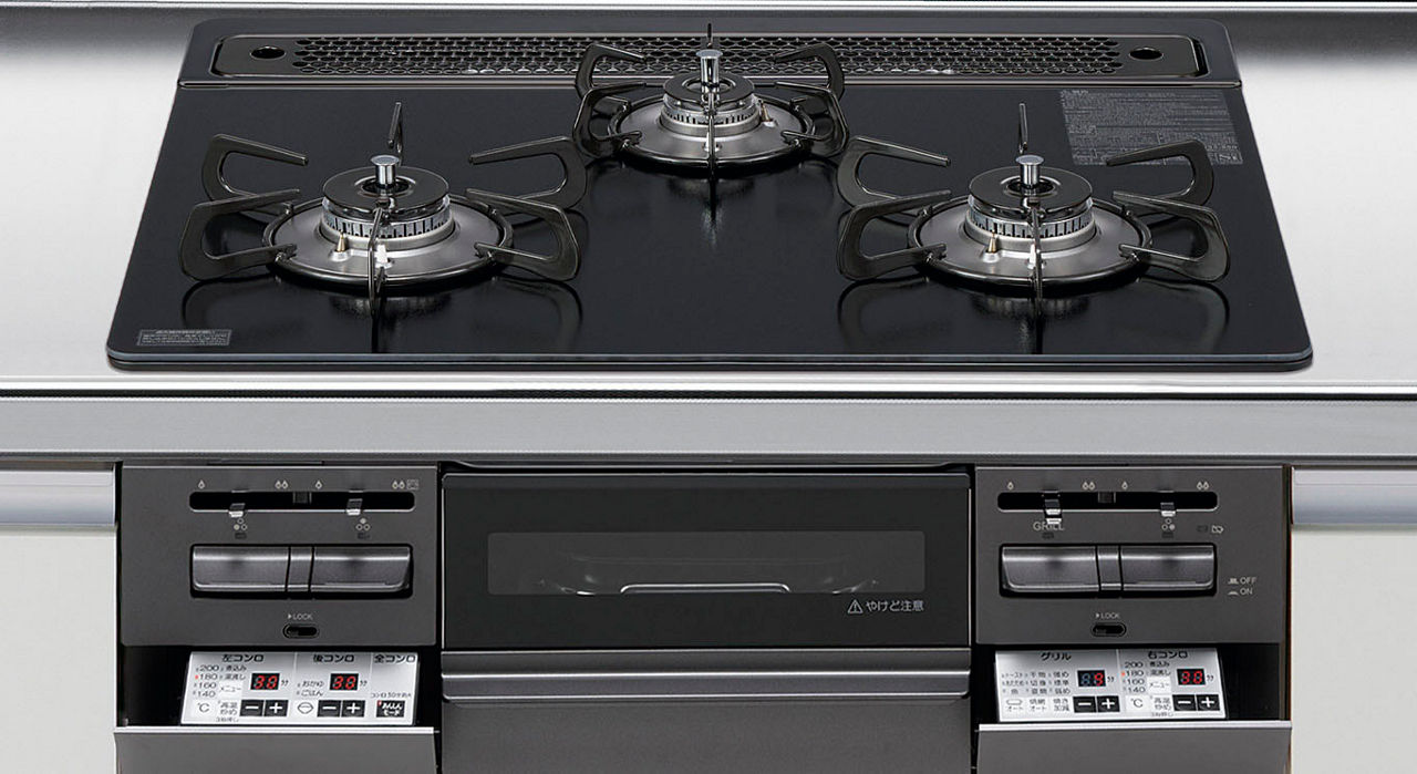 M07_3口コンロ・ガラストップタイプ(無水両面焼グリル)