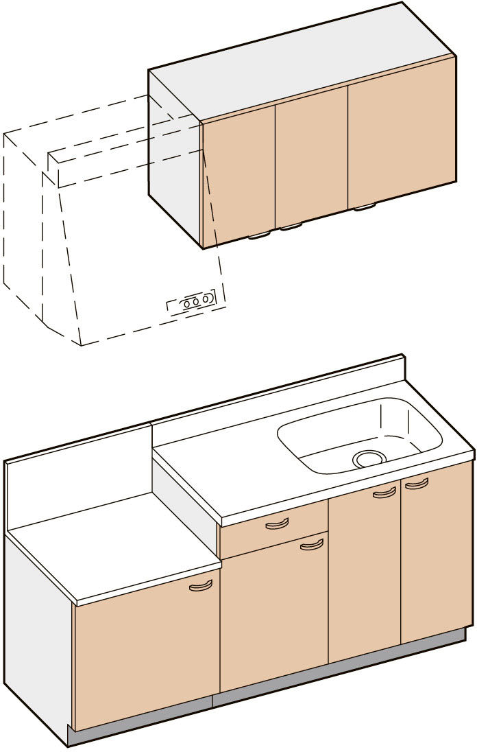 セクショナルキッチン_GK-BL型_キッチンプラン間口165cm