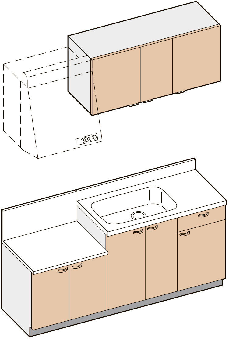 セクショナルキッチン_GK-BL型_キッチンプラン間口180cm_KJタイプレイアウト