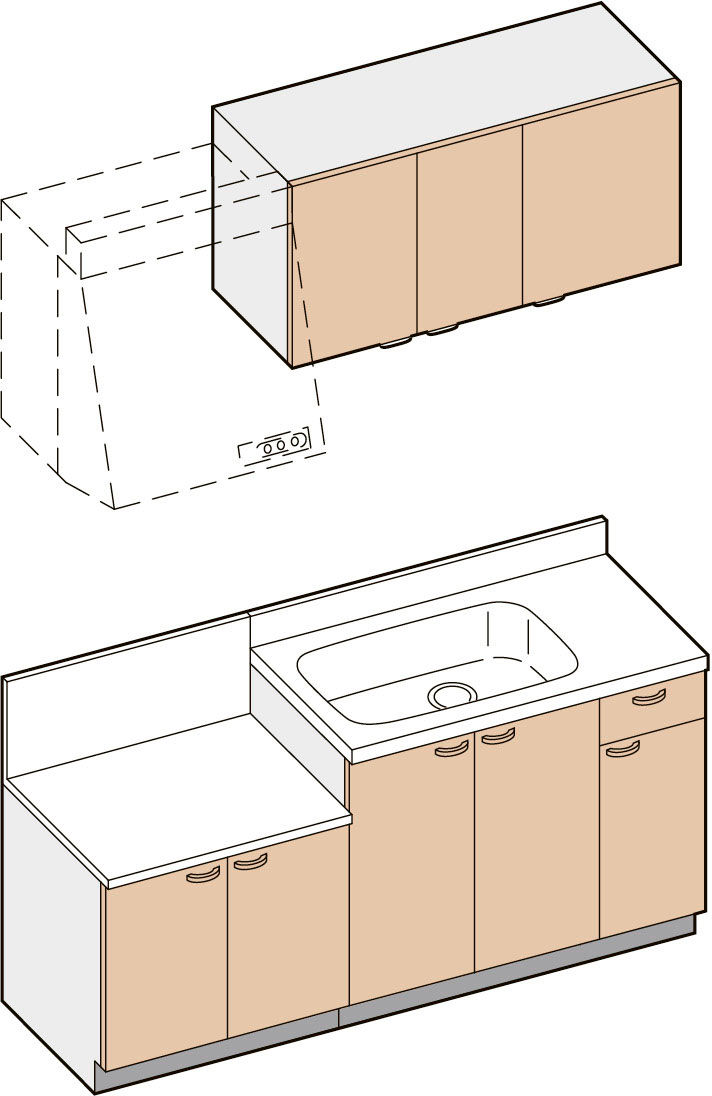 セクショナルキッチン_GK-BL型_キッチンプラン間口170cm_KJタイプレイアウト