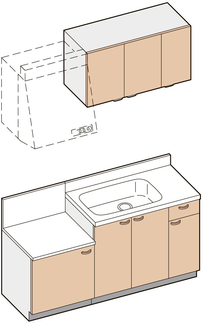 セクショナルキッチン_GK-BL型_キッチンプラン間口160cm_KJタイプレイアウト