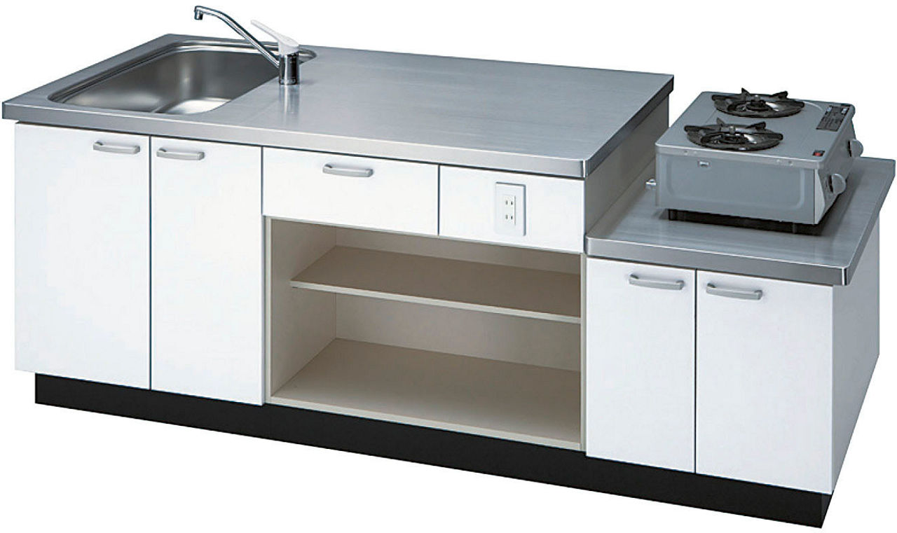 調理実習台_棚板・据置きコンロ_ES型生徒用(両面収納タイプ)_BT-Qタイプ