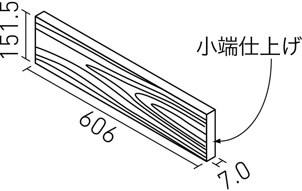 エコカラットプラス_ビンテージオーク_606X151角片面小端仕上げ(短辺)(7.0mm厚)_形状図