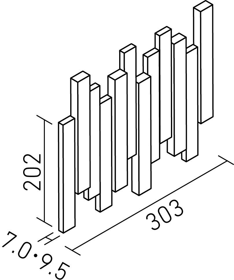 エコカラットプラス_陶連子(とうれんじ)_25X202角ネット張り(7.0mm厚・9.5mm厚)_形状図
