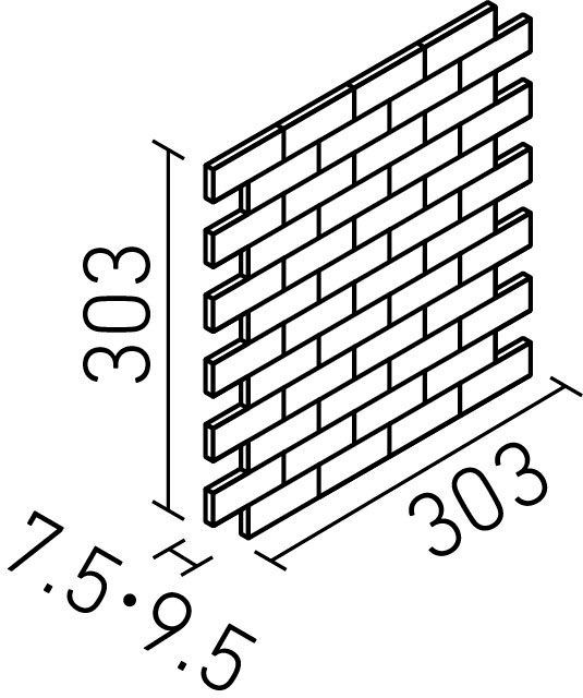 エコカラットプラス_ランド「石ハツリ面」_25X75角ネット張り(7.5mm厚・9.5mm厚)_形状図