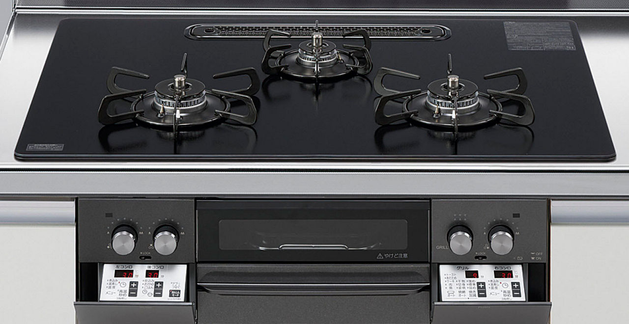 Z87_3口コンロ・ガラストップ(無水両面焼グリル)