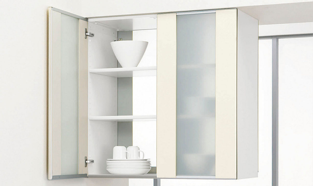 ウォールキャビネット_天吊_シースルー開き扉両面タイプ