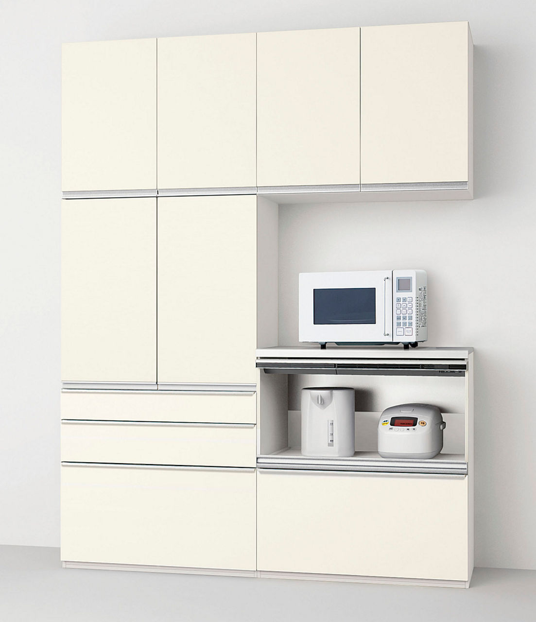 カップボード＋ハイカウンタープラン_家電収納(蒸気排出ユニット付)下段引出しプラン