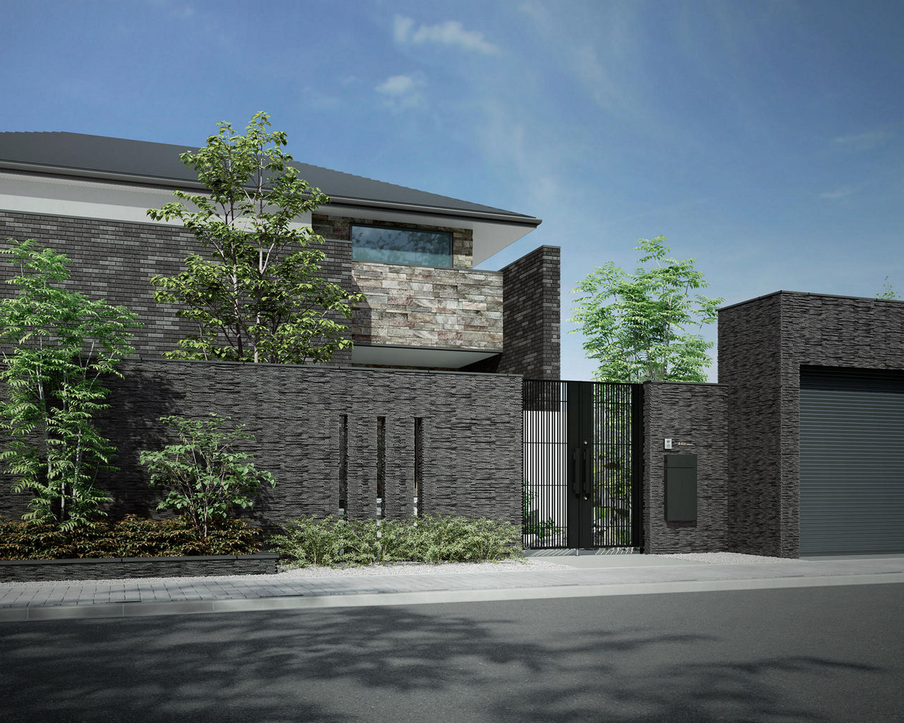 開き門扉AX鋳物_TC1型_08-20_両開き_ローストブラック_施工例