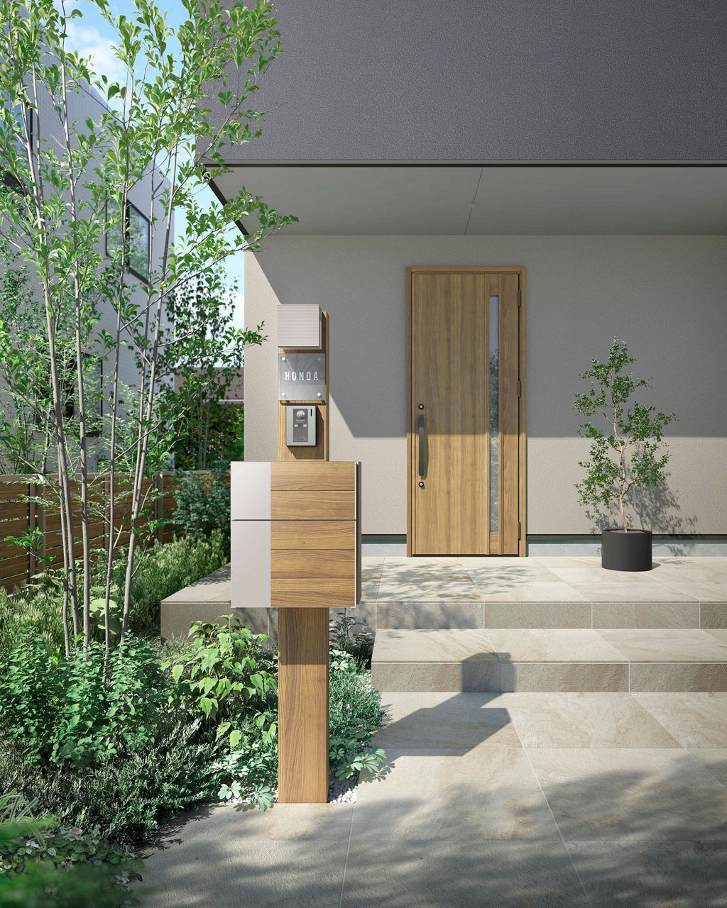 施工例_柱ﾁｪﾘｰｳｯﾄﾞ_照明ｵﾌﾌﾞﾗｯｸ_ｴｸｽﾎﾟｽﾄｸﾞﾚｲｽ_ﾌﾞﾗｯｸ+ﾁｪﾘｰｳｯﾄﾞ