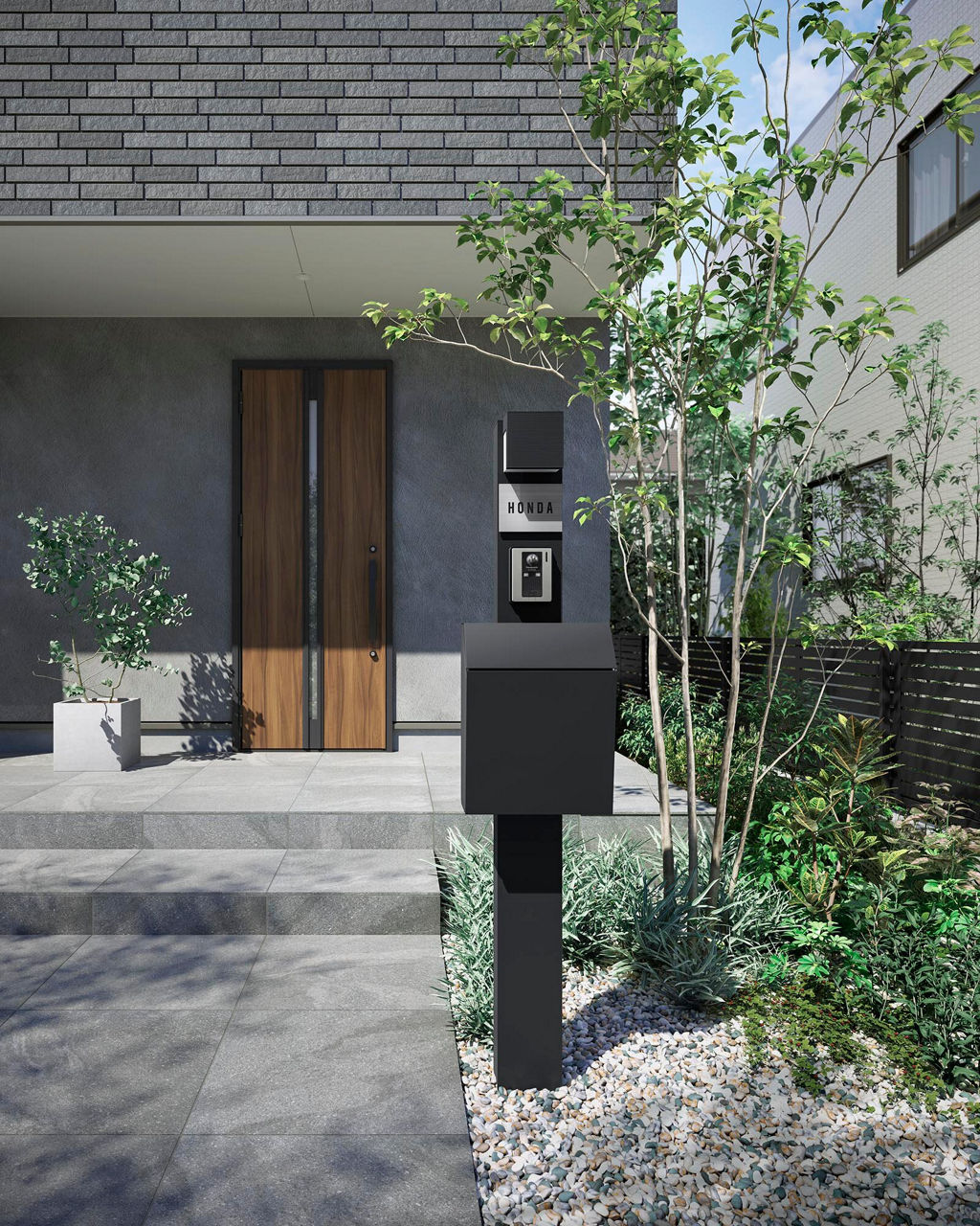 施工例_柱ﾌﾞﾗｯｸ_照明ﾌﾞﾗｯｸ_横型ﾎﾟｽﾄP-1型ﾛｲﾔﾙﾌﾞﾗｯｸ