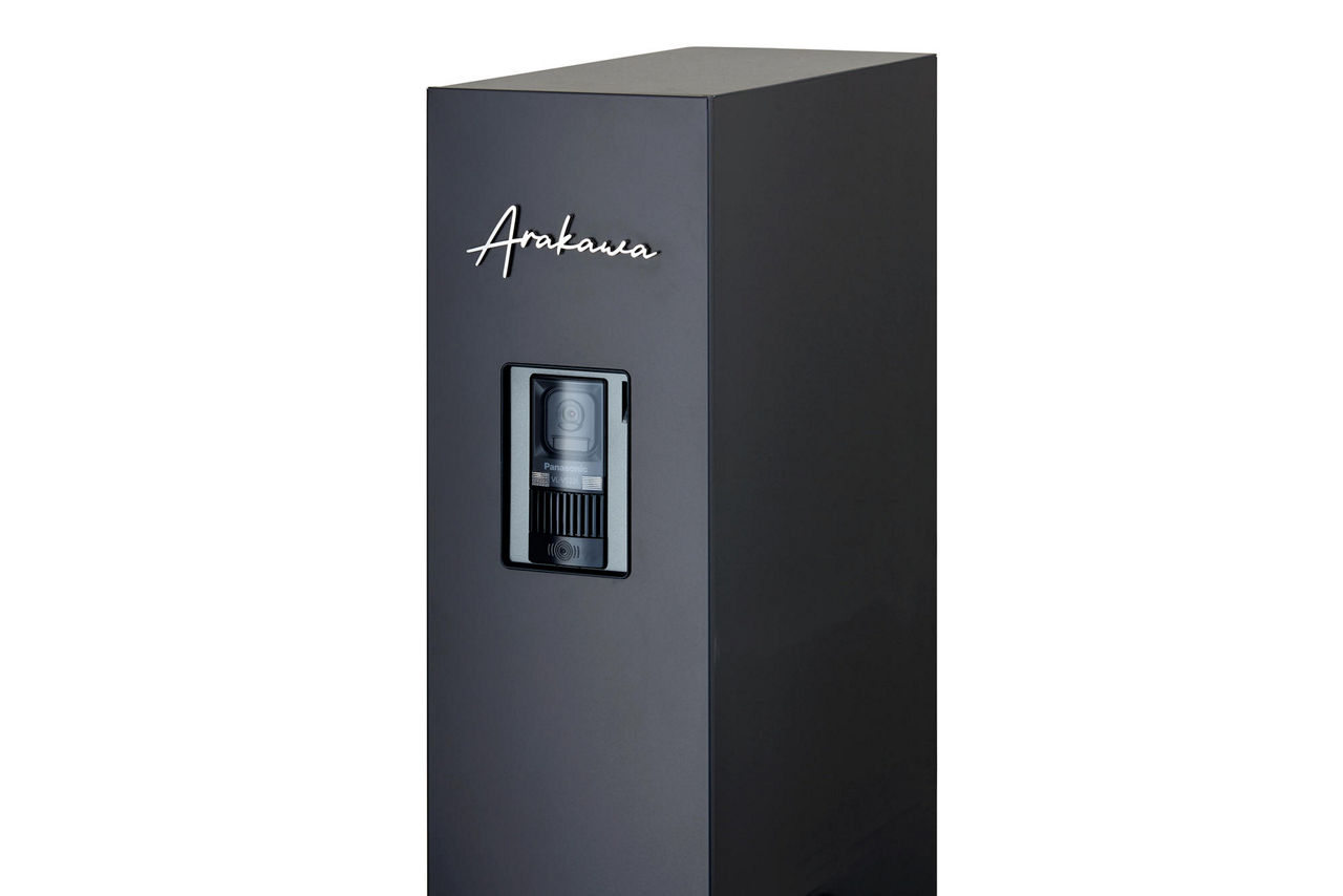 機能門柱FT_本体：ディープグレー_IH内蔵_切り文字サイン_slimA_ヘアライン