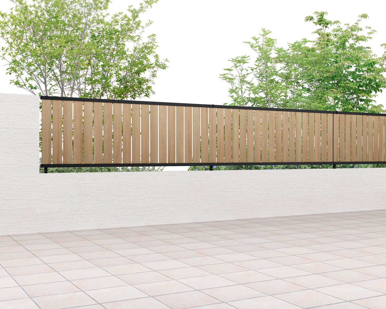 表面_TS2型-K_片面木調・縦ｽﾘｯﾄ②_T-8_フリーポールタイプ_ブラック+オーク