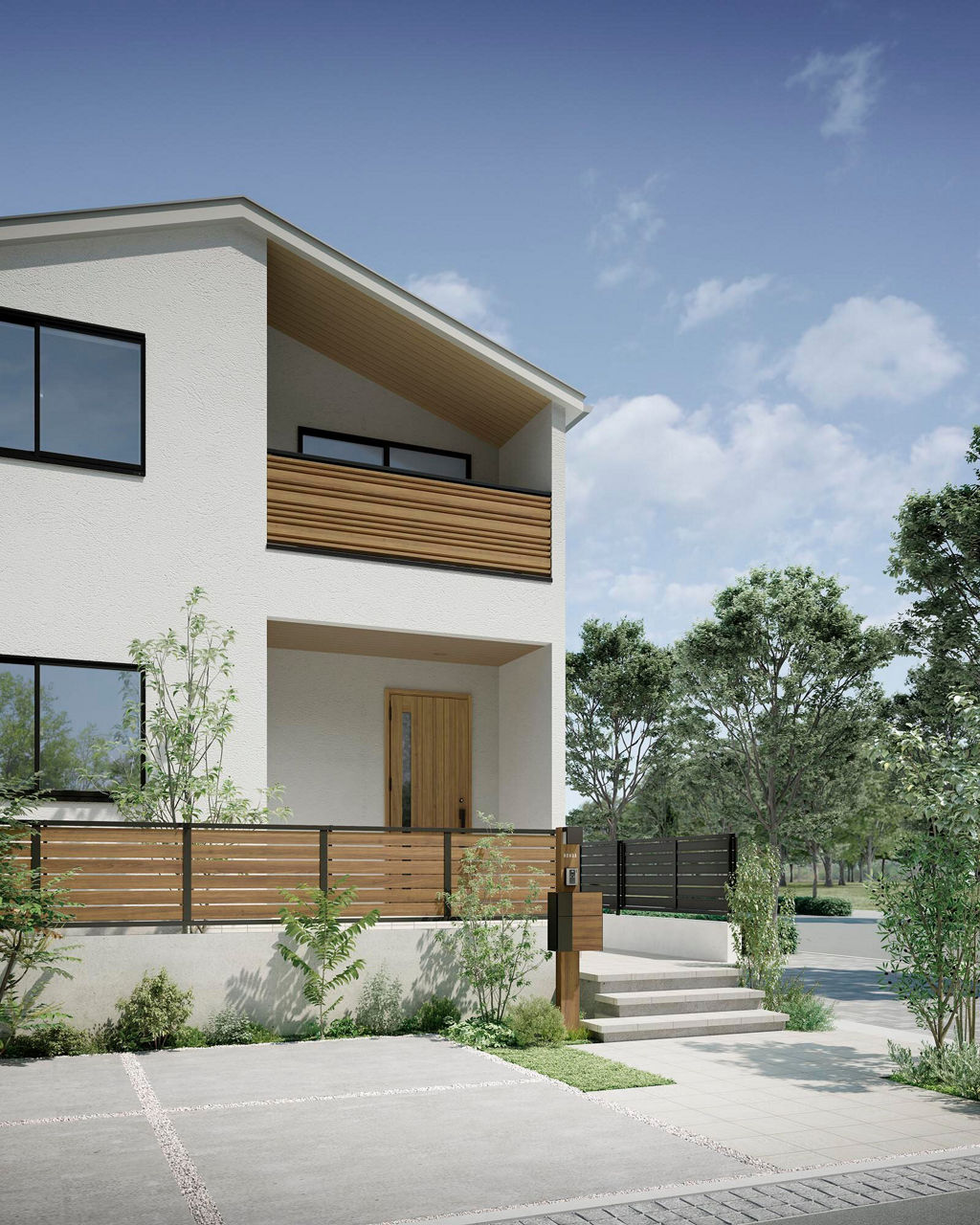 施工例_側面_YS3-K型_片面木調・横ｽﾘｯﾄ③_T-8_フリーポールタイプ_ブラック＋チェリーウッド_正面_YS3型_横ｽﾘｯﾄ③_T-8_フリーポールタイプ_ブラックｰ+チェリーウッド