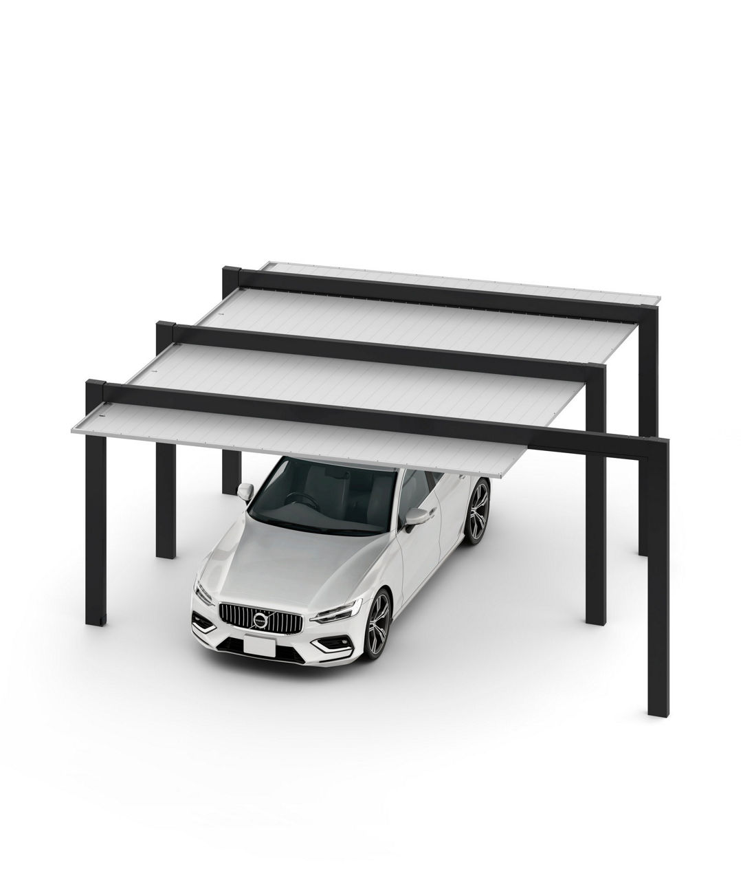 ｶｰﾎﾟｰﾄSC3000ﾀｲﾌﾟ2台用_1本梁延長_L延長_梁本数3本_48-50_延長W60_ﾅﾁｭﾗﾙｼﾙﾊﾞｰF_ﾌﾞﾗｯｸ