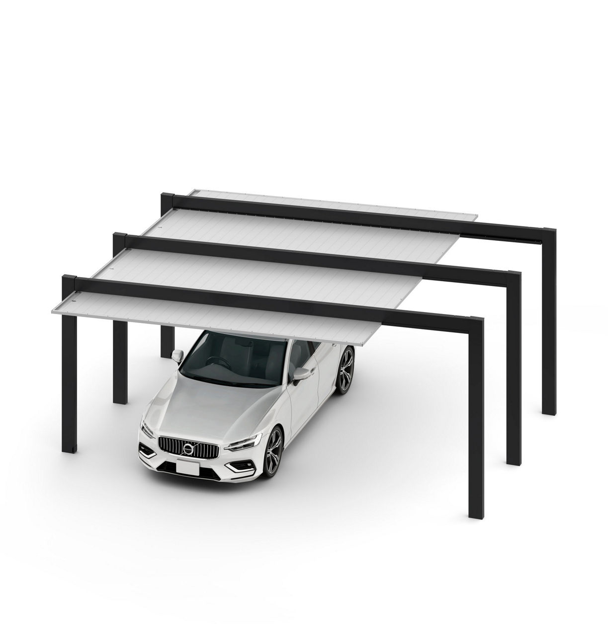 ｶｰﾎﾟｰﾄSC3000ﾀｲﾌﾟ2台用_3本梁延長_梁本数3本_48-50_延長W60_ﾅﾁｭﾗﾙｼﾙﾊﾞｰF_ﾌﾞﾗｯｸ