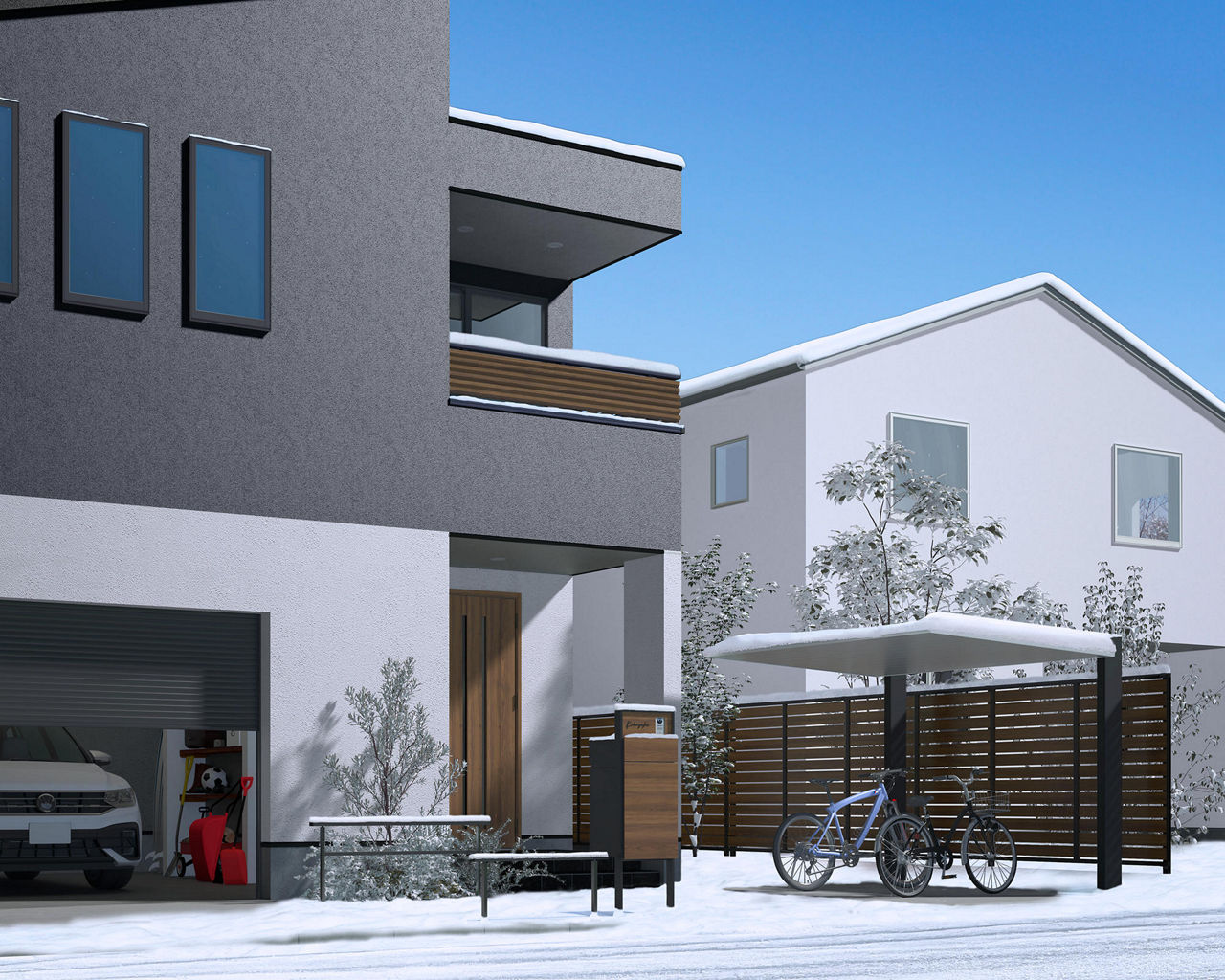 カーポートSC_1500ミニ_21-29_標準柱_柱・梁：ブラック_屋根：シャイングレーF_施工例