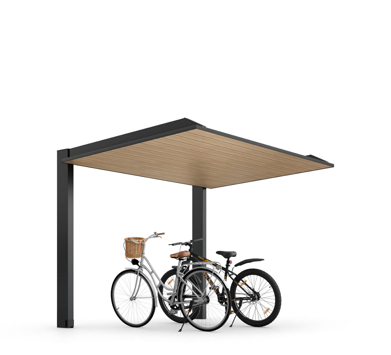 カーポートSC_1500ミニ_21-29_標準柱_柱・梁：ブラック_屋根：オーク