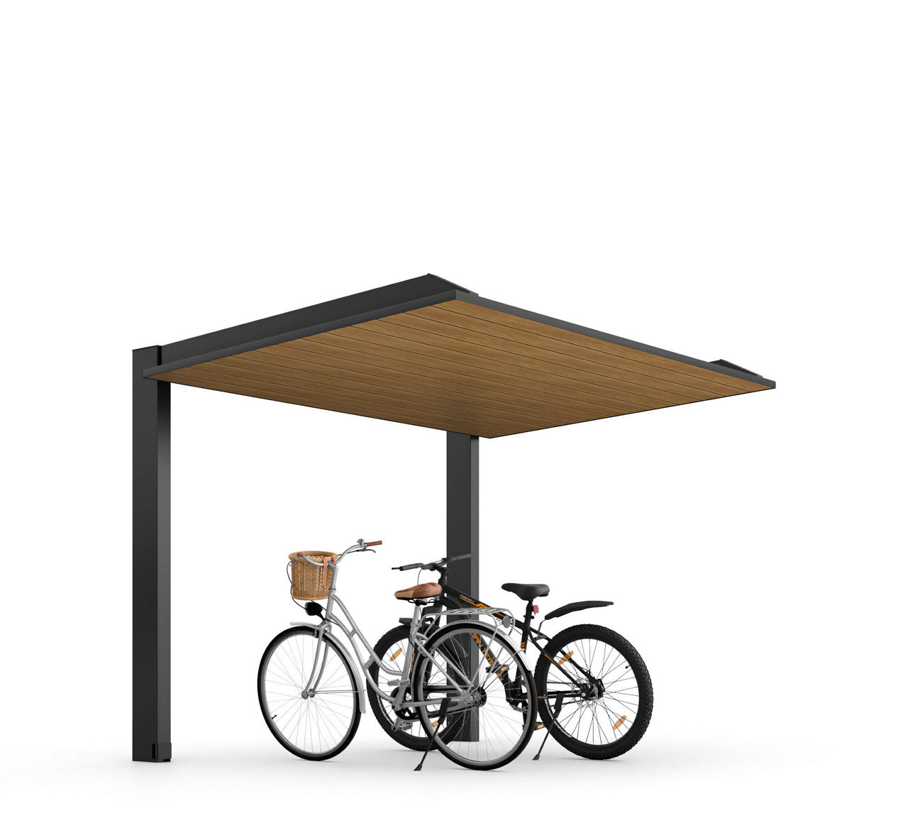 カーポートSC_1500ミニ_21-29_標準柱_柱・梁：ブラック_屋根：チェリーウッド