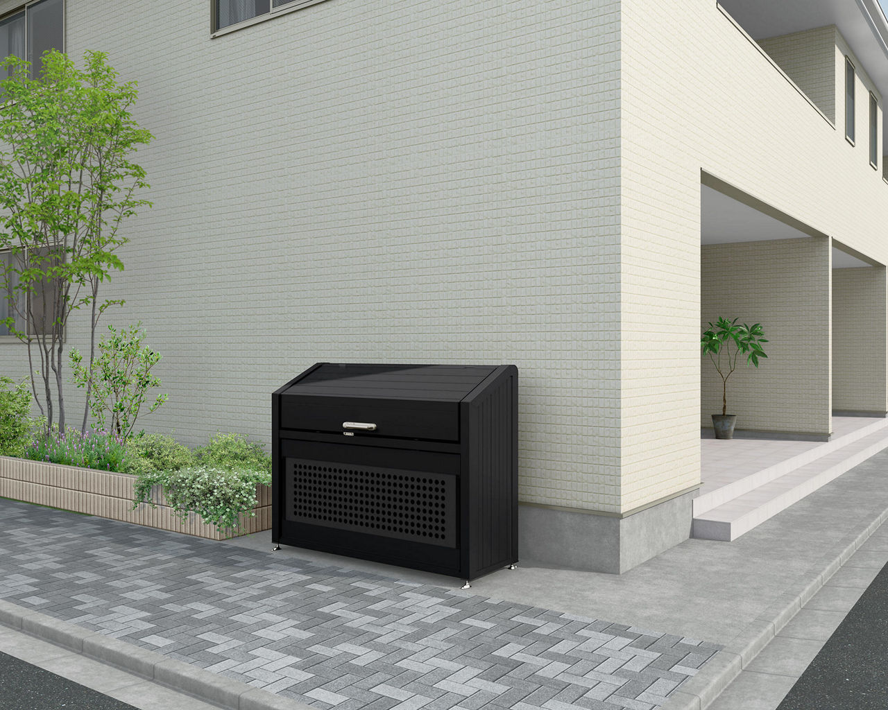 ゴミ収納庫_PB型_単体(W_1800_H_1400_D_600)_ブラック