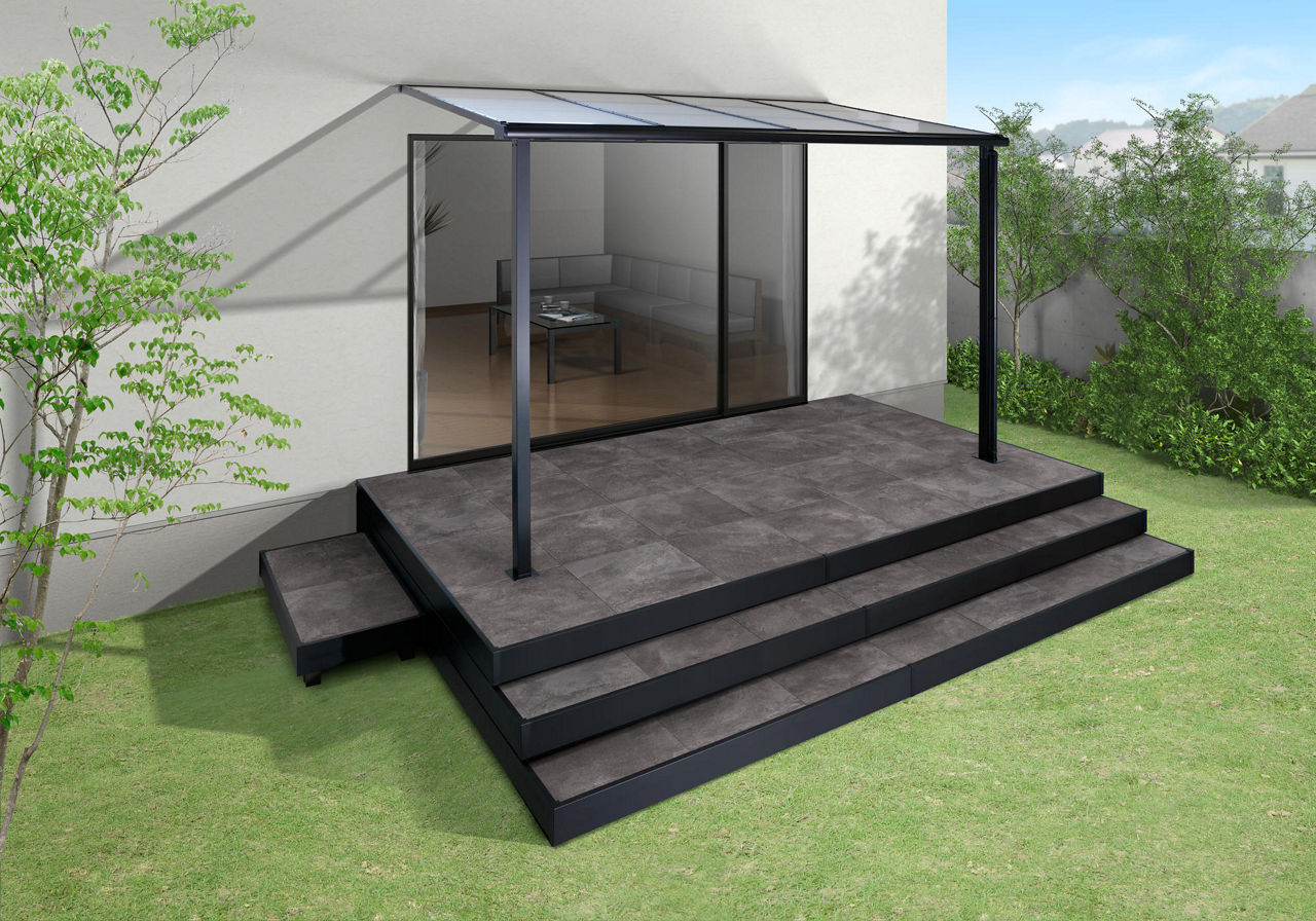 タイルデッキ_ディープグレー（アンデセメント柄）_本体+ハーフステップ2段