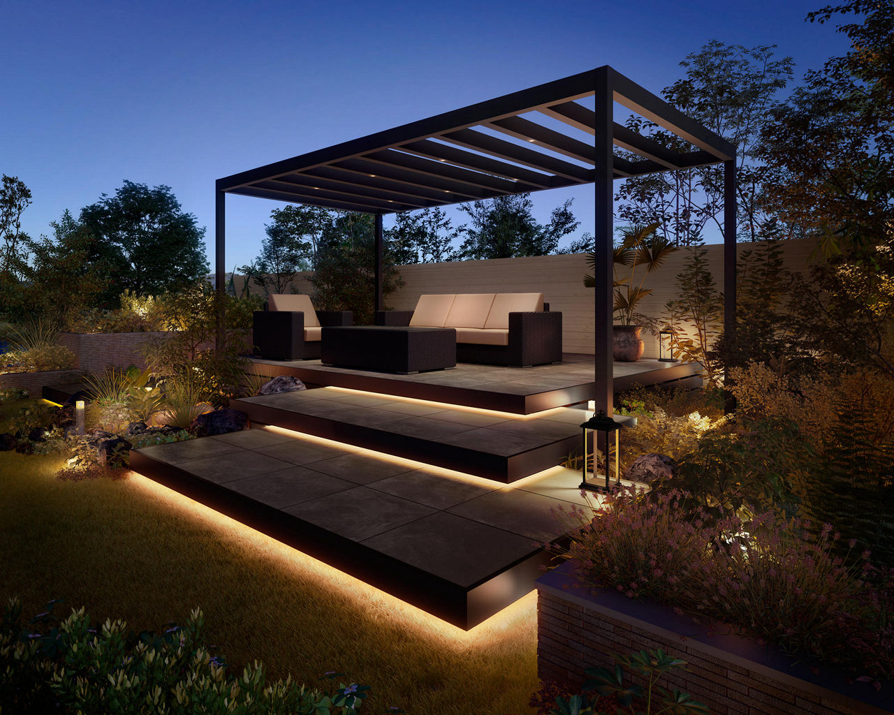 タイルデッキ_ディープグレー（アンデセメント柄）_本体＋ステップ2段