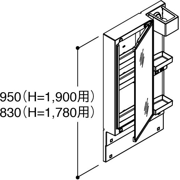 洗面化粧台K1シリーズ_間口500㎜_ミラーキャビネット(LED)H950_姿図