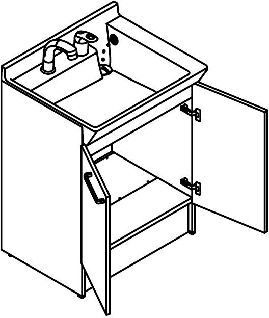 洗面化粧台V1シリーズ_間口600㎜_洗面台本体_扉タイプ_シングルレバー洗髪シャワー水栓_姿図