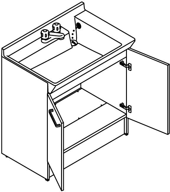 洗面化粧台V1シリーズ_間口750㎜_洗面台本体_扉タイプ_2ハンドル混合水栓_姿図