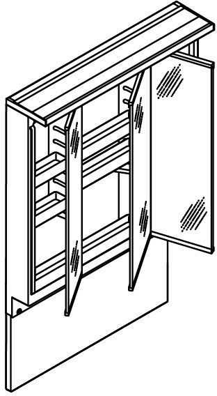 間口750㎜_ミラーキャビネット_3面鏡全収納タイプくもり止めコート_姿図