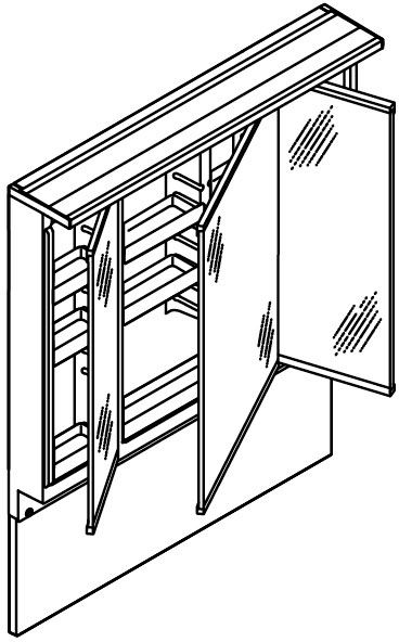 間口900㎜_ミラーキャビネット_3面鏡全収納タイプくもり止めコート_姿図